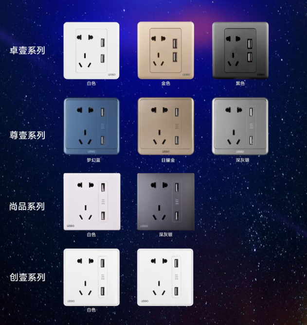 联塑墙壁开关插座套装,双USB五孔插座,解锁居家便捷充电